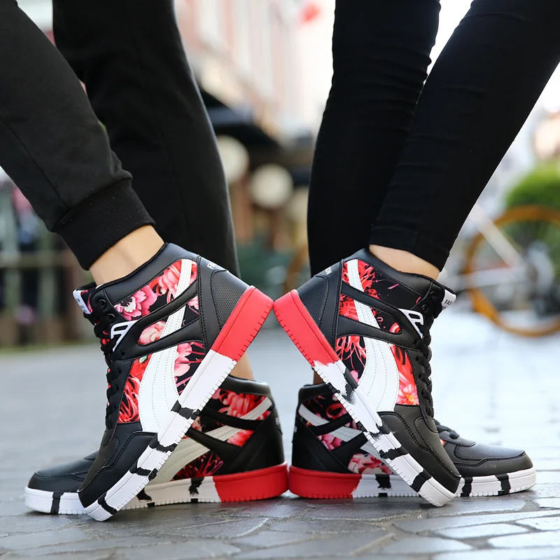 Мужские высокие кроссовки с принтом повседневная обувь в стиле хип-хоп черные