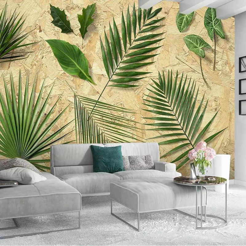 Фотообои 3D стерео с зелеными листьями на заказ фрески для гостиной телевизора