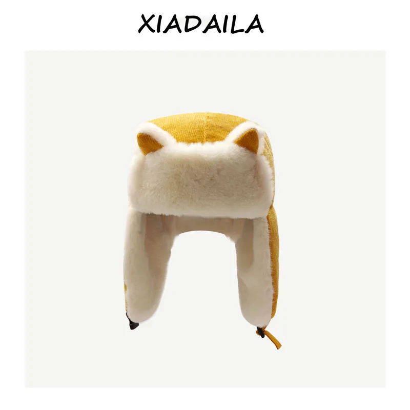 

Womens Earflap hat Female Winter Thicken Warm Ear Protection Bomber Hats Solid Color Fashion Faux Fur All-match Cap Unique Cute