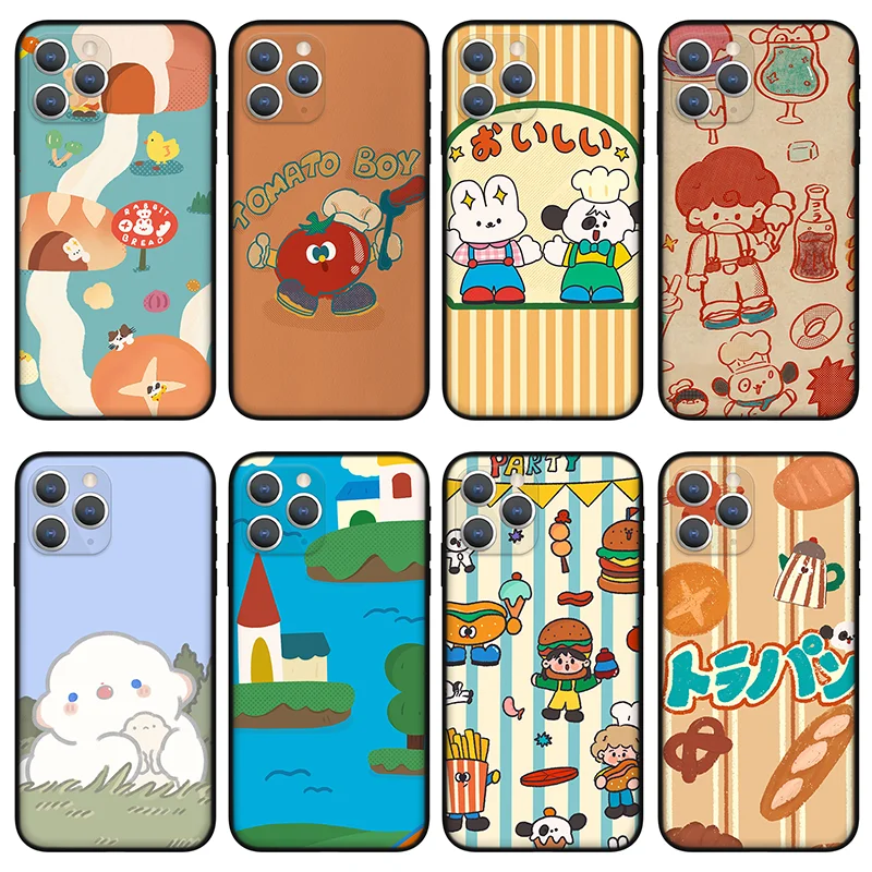 

Cartoon painting Phone Case for iPhone 13 Pro Max Black Anti-fall case for iPhone 12 11 Pro Max XR XS SE 5 6S 7 8 Plus