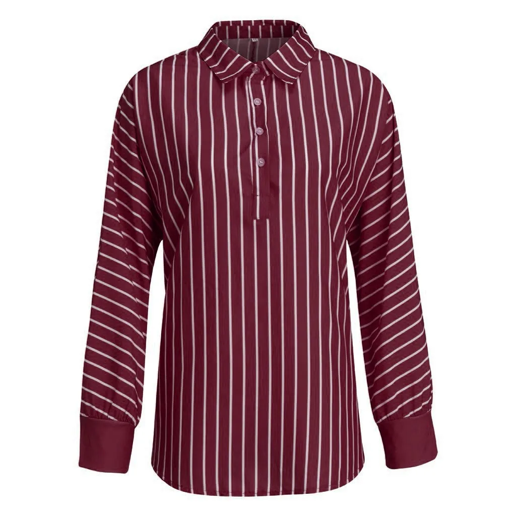

Blouses Shirts Fashion Woman Loose Casual Striped Button Lapel Long Sleeve Shirt Top Lady Blouse Shirt Blusas Camisa #45