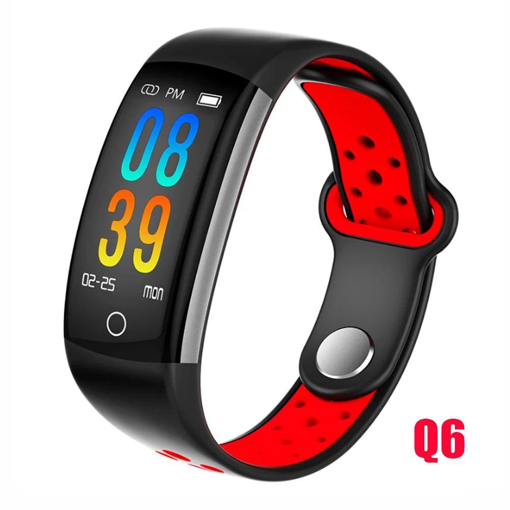 Q6 red1 Q6S умный Браслет, измеритель артериального давления, пульсометр, браслет, водонепроницаемый, спортивный, фитнес, цвета, 3D, динамические часы, ремешок - Цвет: Q6 red1