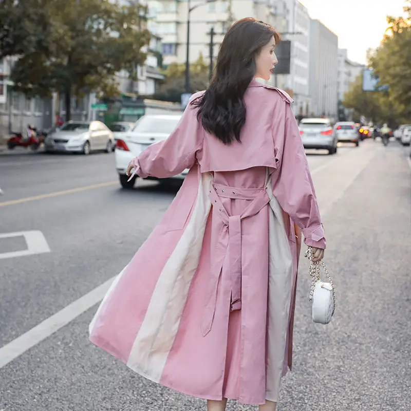 

Ladies mid-length windbreaker autumn new style British style double-breasted lapel coat with belt jacket