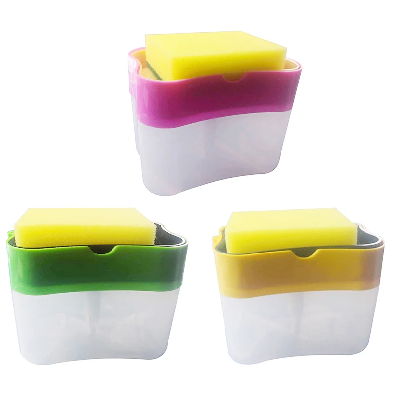 

1pc Soap Pump Dispenser with Sponge Holder 2-in-1 Manual Press Liquid Soap Dispenser With Washing Sponge Kitchen Cleaner Tool