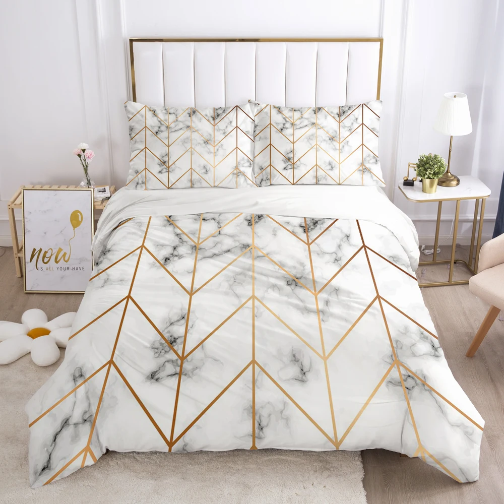 3D Bedding Set Comforter Duvet Cover Pillowcases Luxury Bed Linens Queen King Europe Russia Size Nordic Marble Geometry | Дом и сад