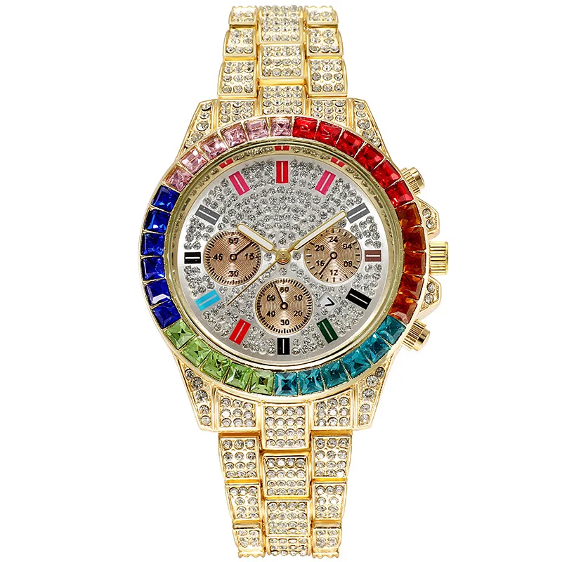 

Hot diamond inlaid men's watch hip hop trendsetter fashion large dial calendar quartz watch sky star Watch