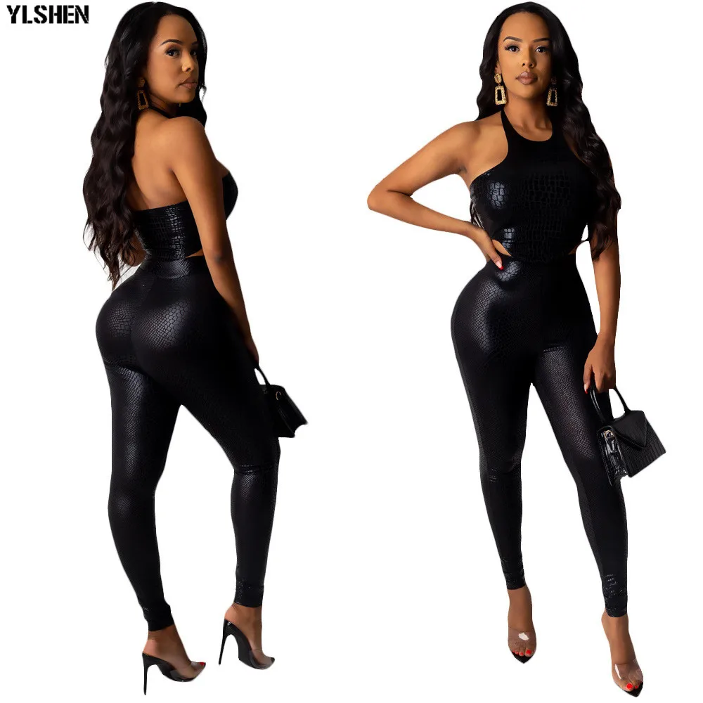 2021 сексуальный черный комплект из двух предметов крокодиловая кожа Клубные