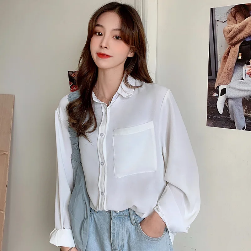

QNPQYX Elegant Long Sleeve White Shirt Women Shirts Office Ladies Work Wear Turn Down Collar Women's Tops Blusas Femme Blouses