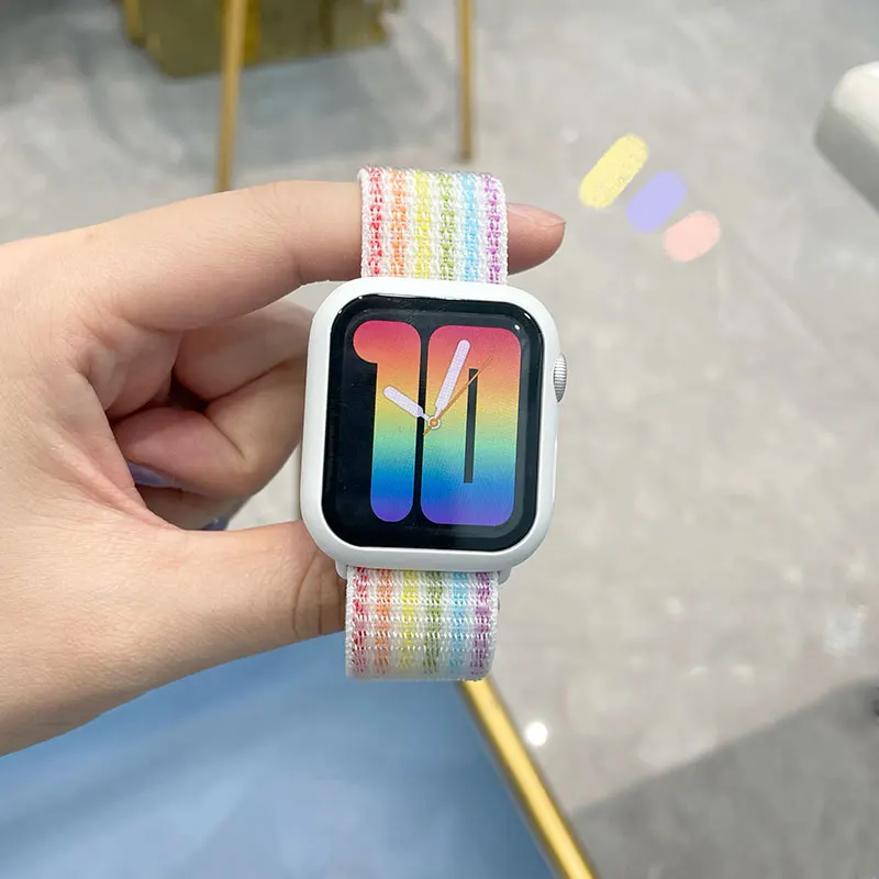 Чехол и ремешок для Apple Watch Band 45 мм 41 44 40 42 38 спортивный нейлоновый браслет-петля