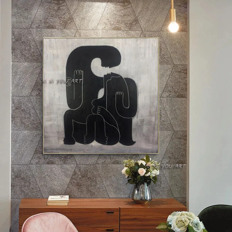 Абстрактная роспись вручную черно-белая влюбленная холст художественная