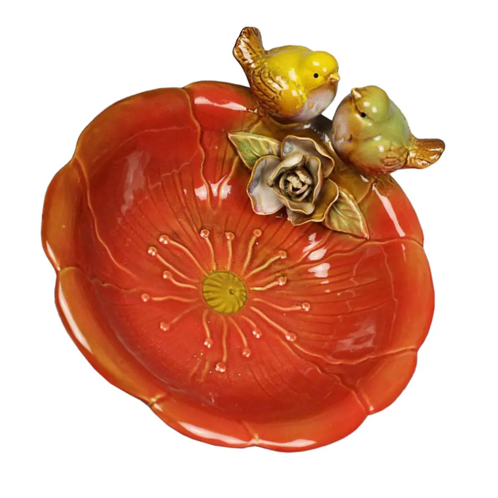 

1PC Delicate Bird Feeding Tray Ceramic Fruit Tray Adornment Decorative Tray(Red)