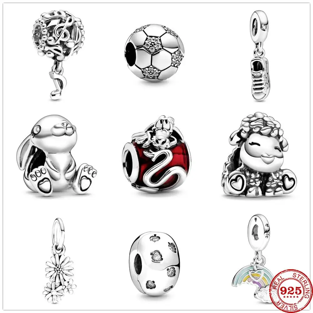 Bewill 925 Sterling silver metal Beads Mushu Patti Rabbit Flower Bouquet Dangle Charm Original Charm Bracelet Jewelry 2020 New
