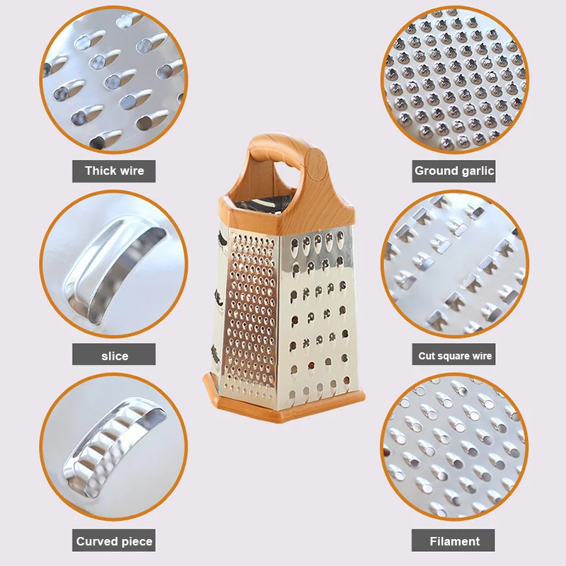 

Kitchen Stainless Steel 6-Sided Box Grater Vegetable Cheese Slicer Shredder HK3