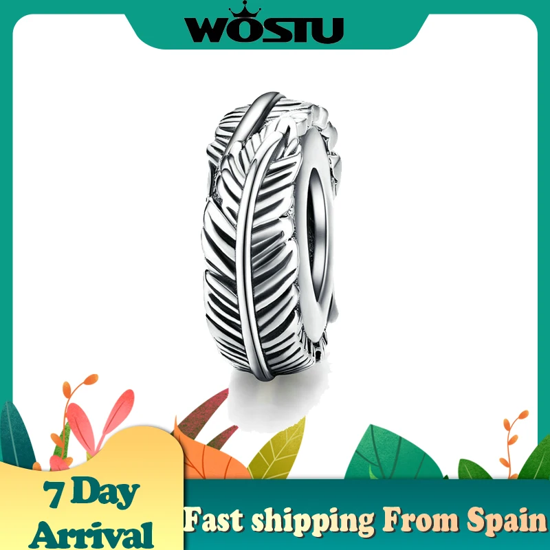 WOSTU S925 круглые бусины с перьями подходят к оригинальному браслету и модные из