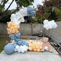 yayazi 176pcs apricot double layer haze blue color matte latex balloon garden arch kit decorate for birthday party supplies