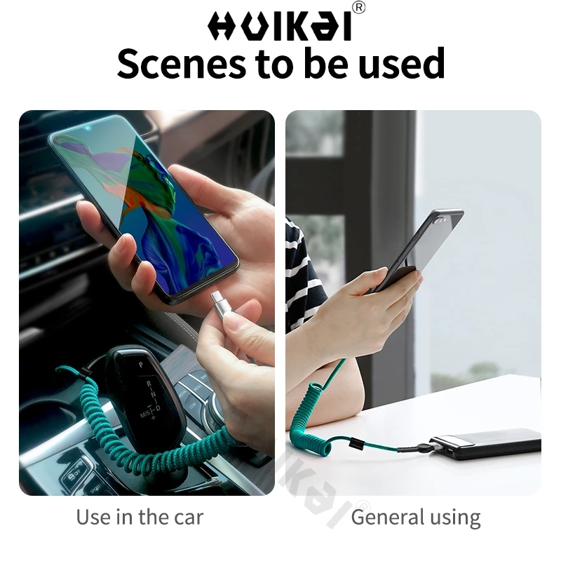 Spring USB Type C Cable for For iPhone 13 12 Samsung S21 Huawei xiaomi Lite 2A USB C Fast Chagrge Cable Retractable Type C Cable