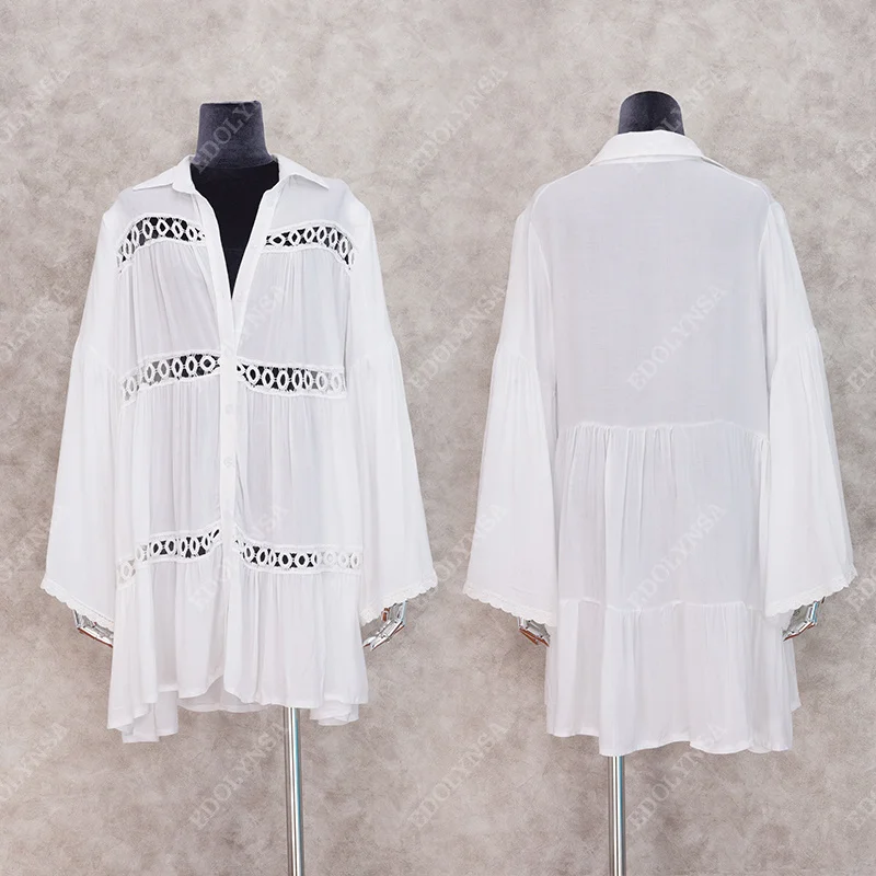 

Swimsuit woman mandarin kaftan beach robes dressed in white solid plage to the cover-ups