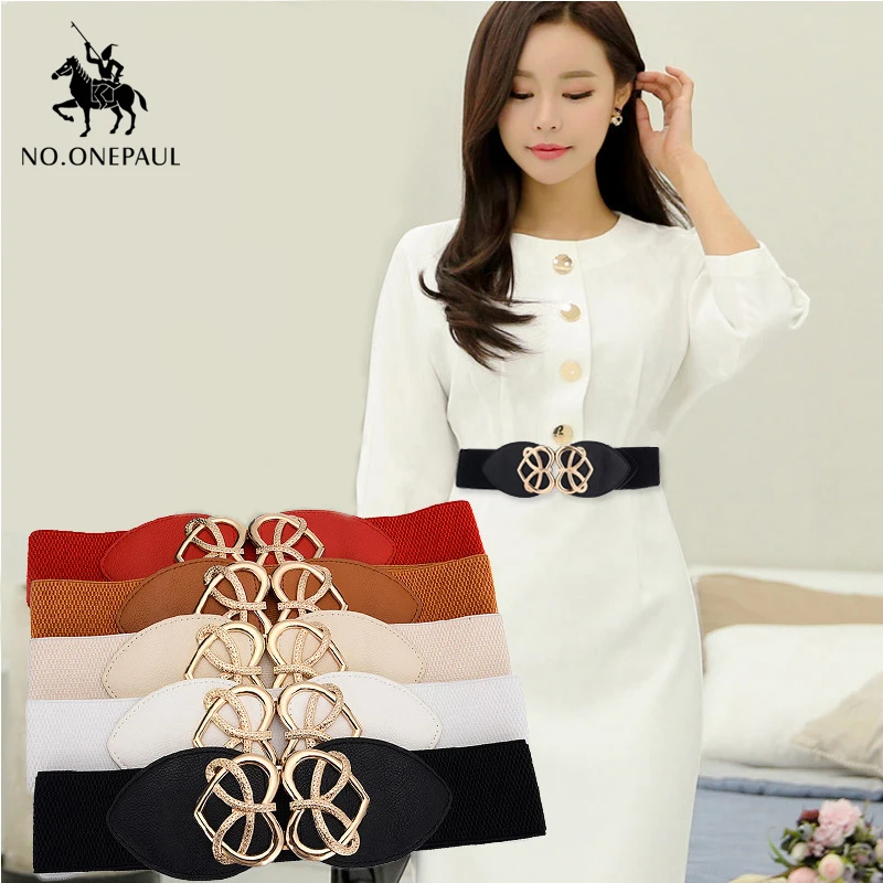 

NO.ONEPAUL new style wide belt love buckle ladies fashion Korean dress decorated waist elastic belt simple Fashion ladies belts