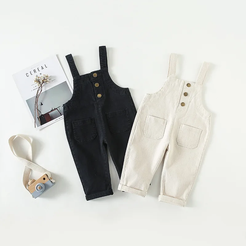 Детский комбинезон на пуговицах однотонный хлопковый в Корейском стиле для