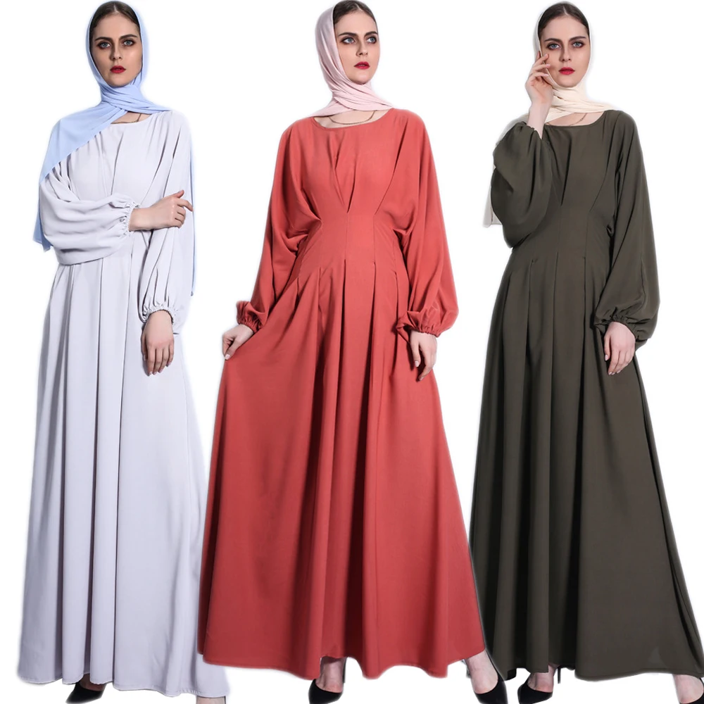 Рамадан исламские одноцветное длинное платье для женщин с длинным рукавом арабский Абая турецкий Ближний Восток Макси халат темно женские ...