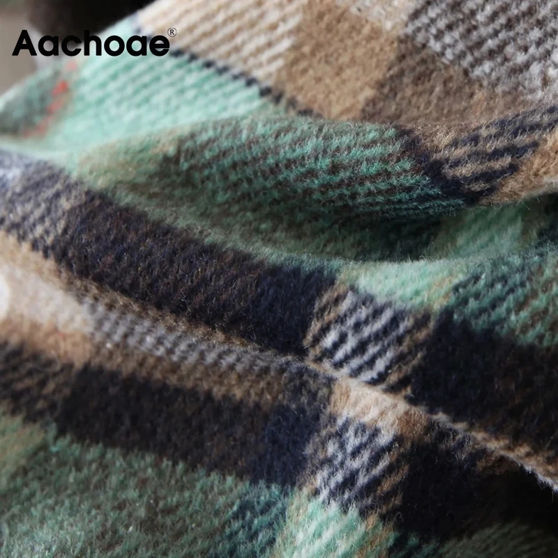 

Aachoae 2020 Fashion Plaid Shirt Jacket Women Loose Long Sleeve Pockets Coat Outerwear Turn Down Collar Casual Ladies Tops