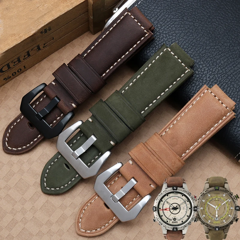 Leather strap for Timex convex strap T2N721 T2N720 TW2T76500 tide series men's watch chain accessories