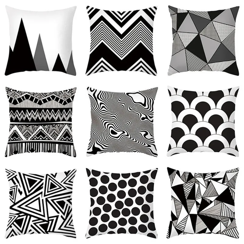 

Черно-серый чехол для подушки, Декоративные диванные подушки, Скандинавская Геометрическая наволочка для домашнего декора, наволочка для д...