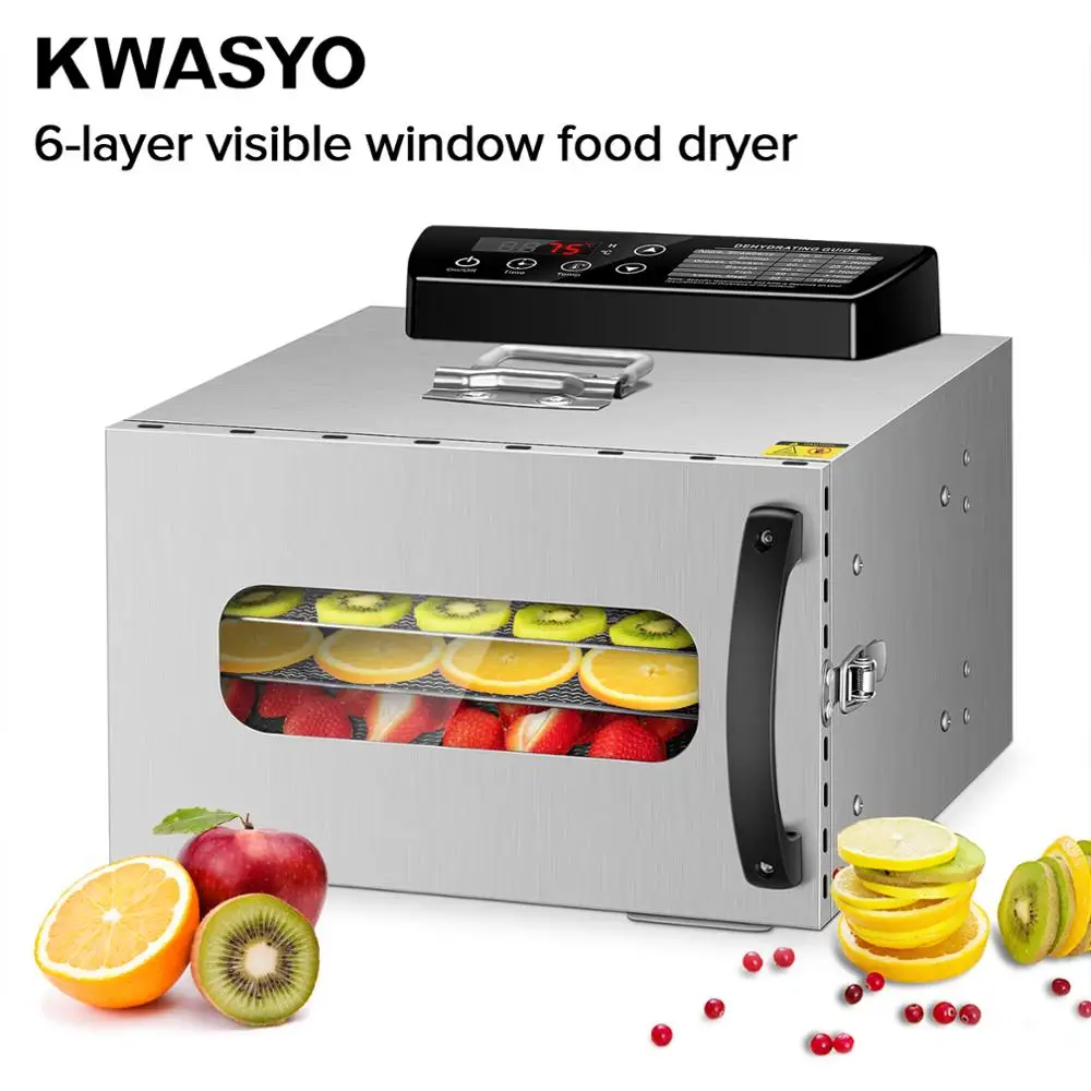 KWASYO 6 пищевые лотки Дегидратор Фрукты сушильная машина Сушилка для овощей сухофрукты мясо сушильная машина нержавеющая Ste