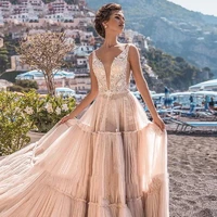 2021 beach dream bride dress deep v section open back princess garden country appliqued top wedding plus size