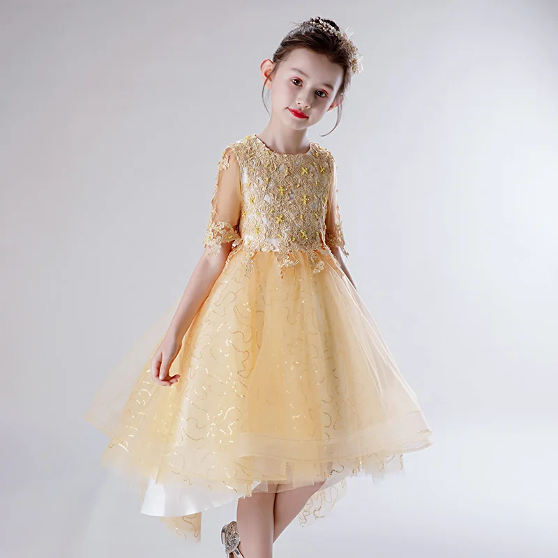 Платье с круглым вырезом и блестками для маленьких девочек|Цветочные платья