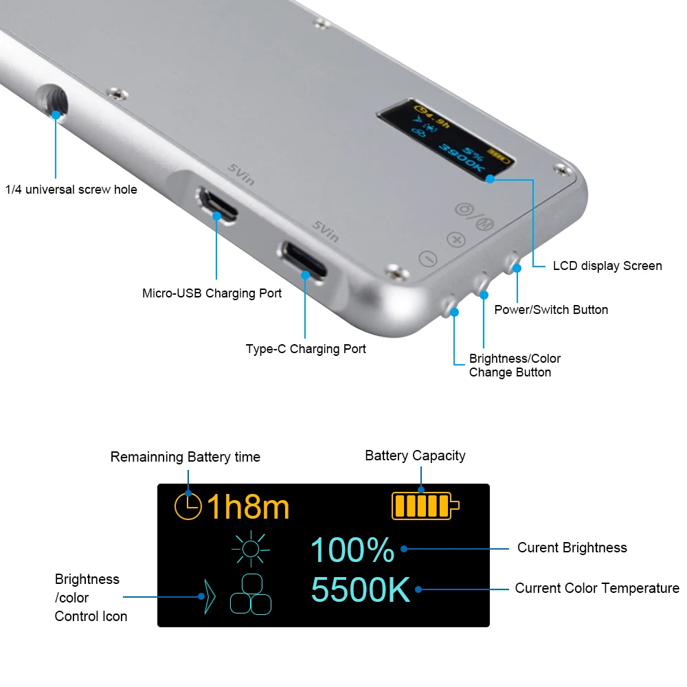 Тонкий портативный светильник PALO для камеры с регулируемой яркостью 4000 мАч