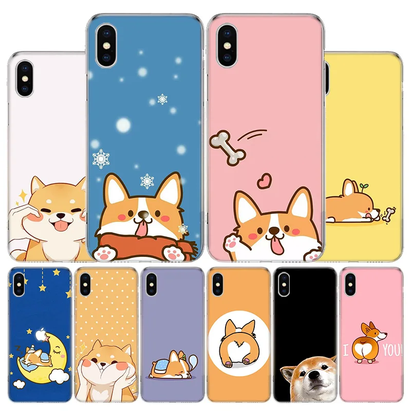 

Cat Corgi Dog Cartoon Cover Phone Case For Apple iPhone 11 12 13 Pro XR X XS Max 7 8 6 6S Plus + Mini 5S SE Print Shell Coque