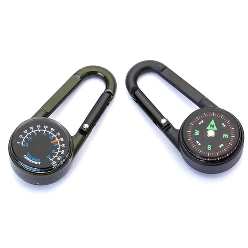 

Camping Climbing Hiking 3-in-1 Compass Carabiner Thermometer Snap Hook Keychain