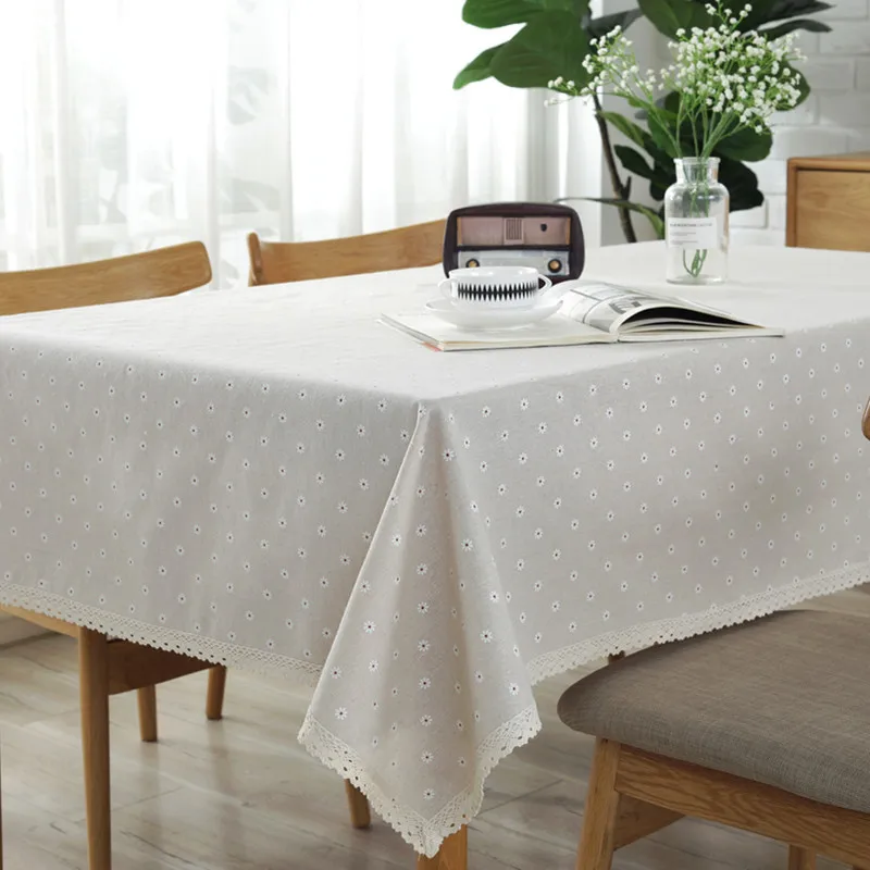 

Fashion Cotton and Linen Tablecloth with Lace Tassel Daisy Flower Pattern Home Coffee Pendant Tea Table Pad Meal Cloth