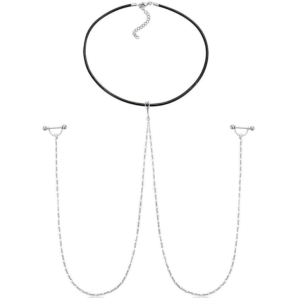 Кольца-штанги для сосков с цепочкой и кожаным ожерельем кольцо ювелирные изделия