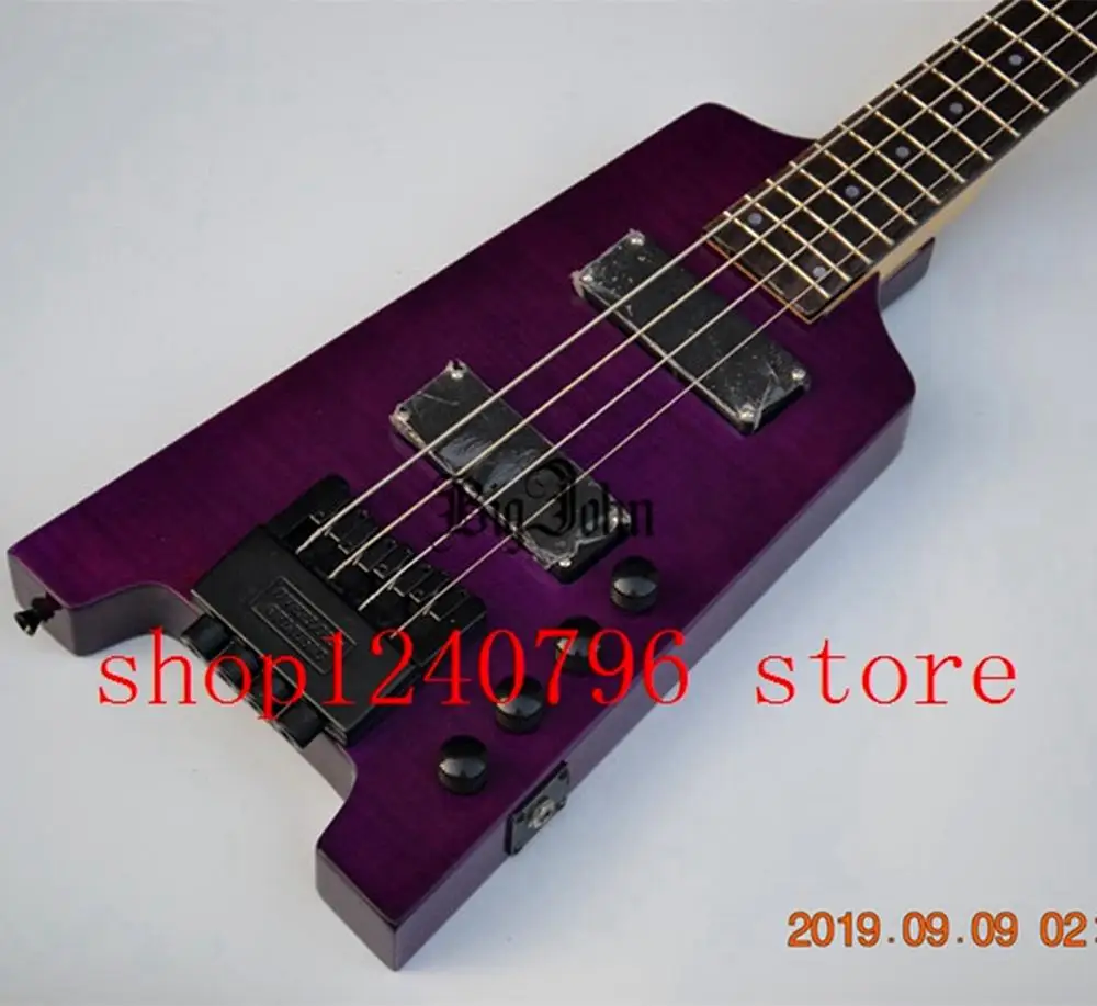 purple headless electric bass 4 string scale length 864mm