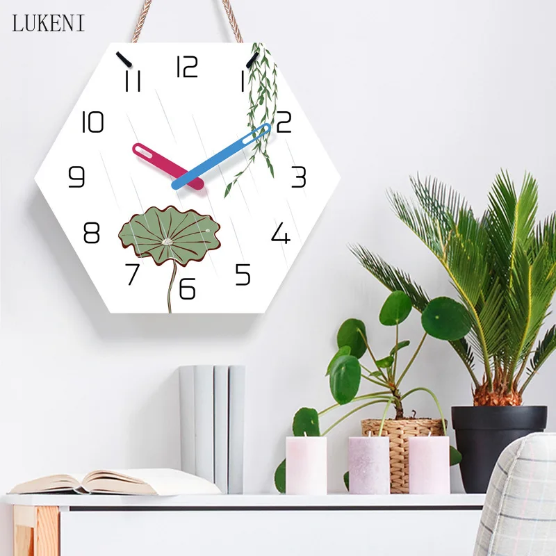 

CHINESE STYLE LOTUS WILLOW HEXAGONAL 14-INCH LANYARD WALL CLOCKWALL DECOR HOME DECOR