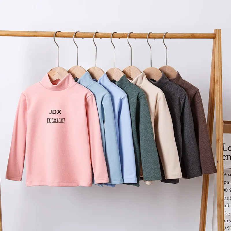 

Детские топы для мальчиков и девочек, Осень-зима 2021, футболки с высоким воротником, детская одежда, топы с длинным рукавом, Базовая Универсал...