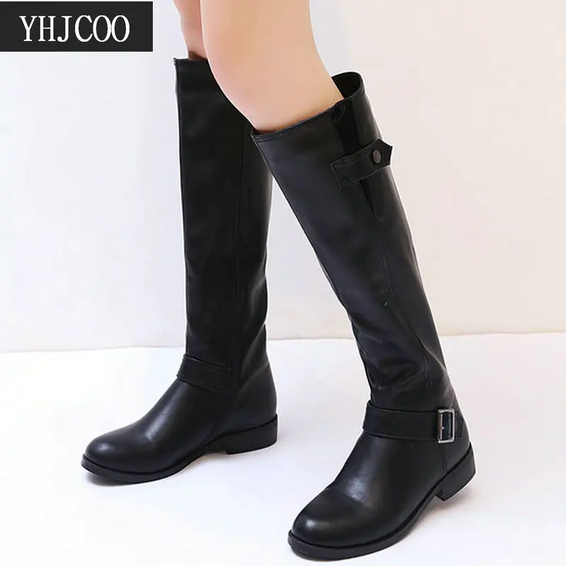 Женские мотоциклетные сапоги из ПУ кожи на низком квадратном каблуке|calf boots|fashion