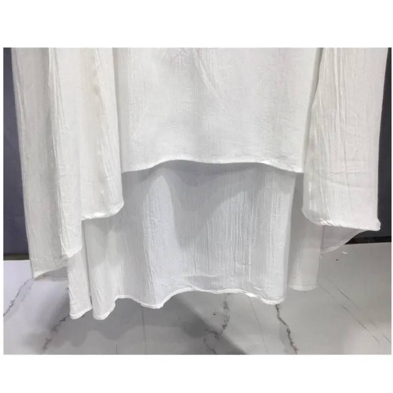 

Women Frill Trm Collar Hollow Out Midi Dress Lady Irregular Embroidered Ruffles Lantern Sleeve Long Dresses 2021 New