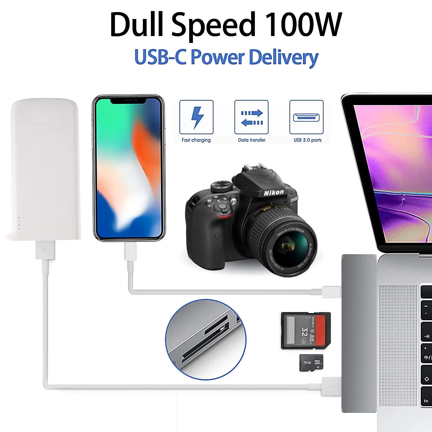 Тип C Hub адаптер 7 в 1 Dual USB-C док-станция для MacBook Pro с 4K HDMI совместимых USB3.0 SD/Micro SD