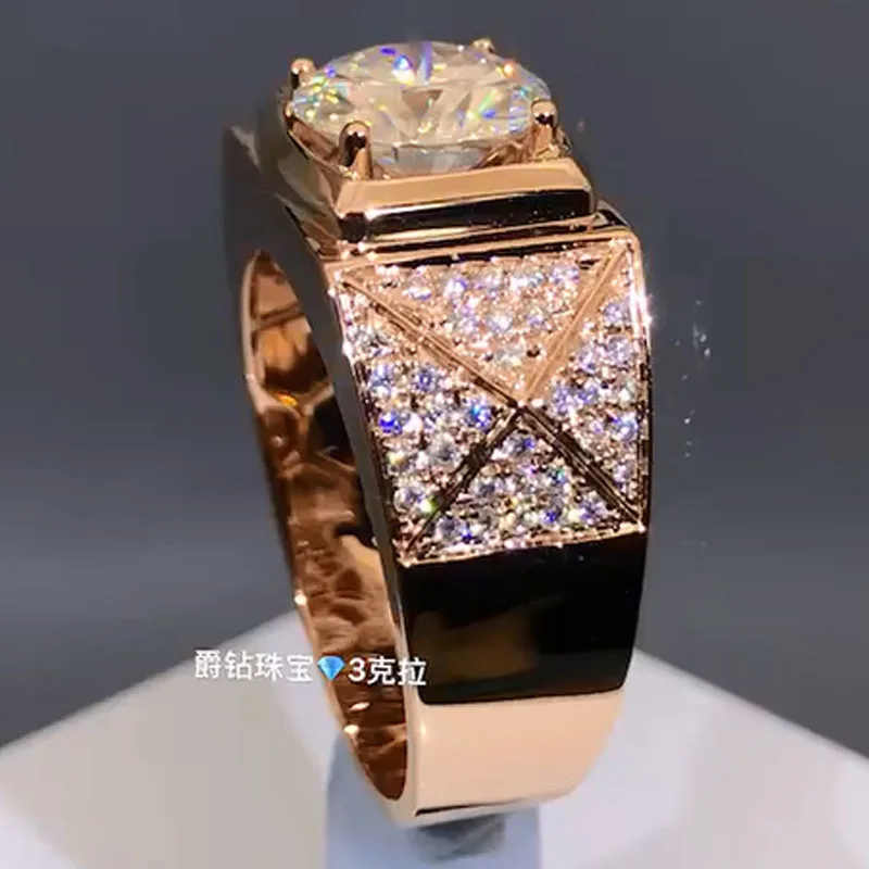 14K желтое золото 3 карат муассант кольцо с бриллиантом мужское роскошное 3D