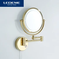 ledeme led gold makeup mirror round magnification bright bathroom mirrors metal double sided wall mount vanity mirror l6508dg