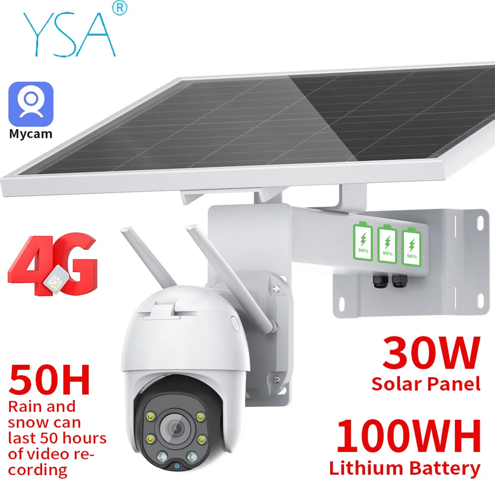 

30W Solar Panel HD 2MP Security IP Network Camera Wireless 1080P 3G 4G SIM Card Outdoor PTZ CCTV Surveillance Cam