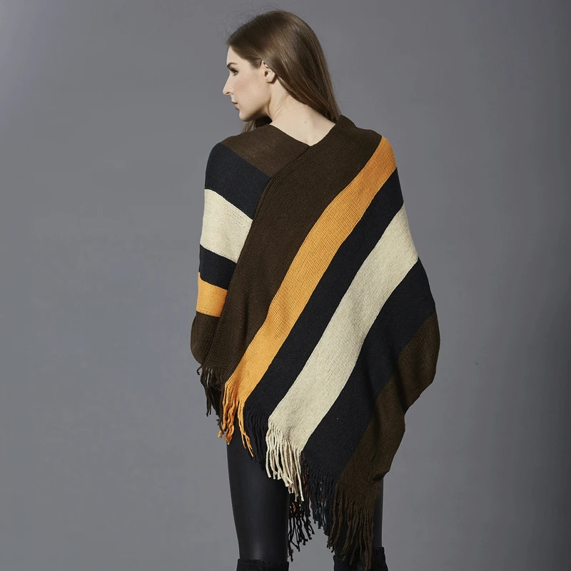 

Women's Fashion Tassel Plus Size patchwork Loose Pullover Long Sweaters Ocean Styles Capes & Ponchos Autumn Winter Clothing