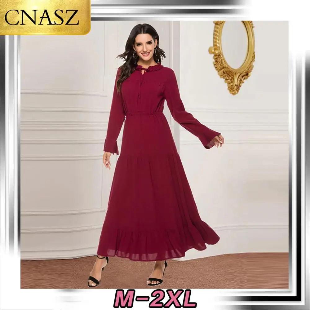 Мусульманское платье мусульманское турецкое с поясом рукава-трубы шифоновое