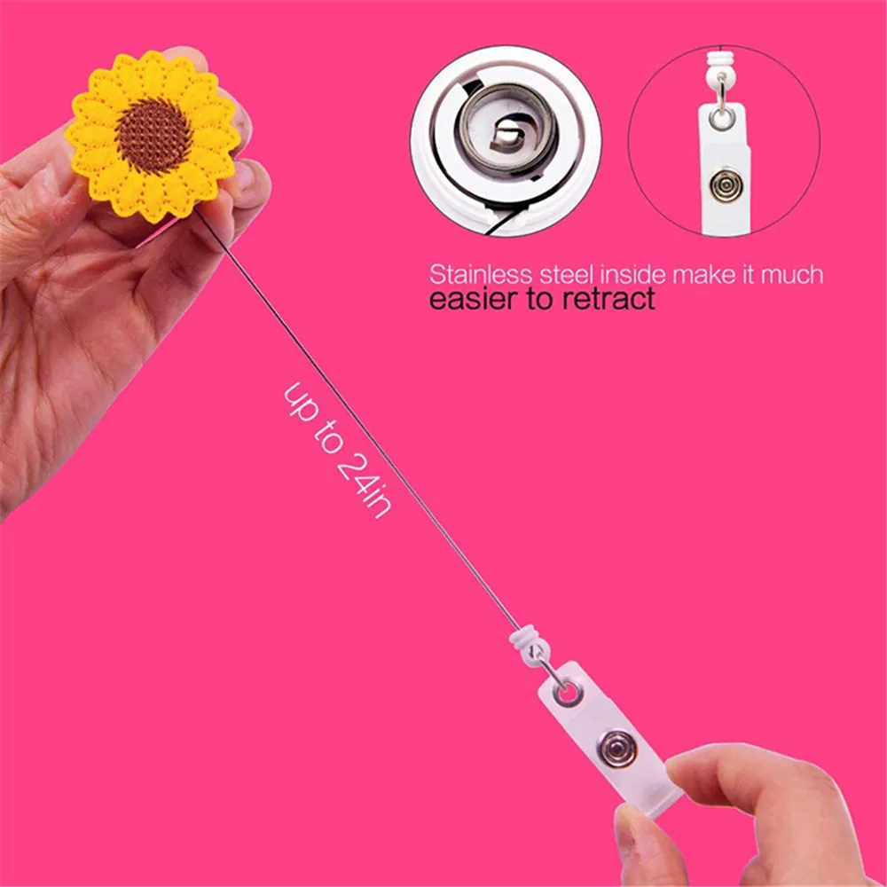 

Sunflower Badge Reel Holder For Students Teachers Retractable Id Card Holder With Alligator Clip For Nurse Volunteer Office Use