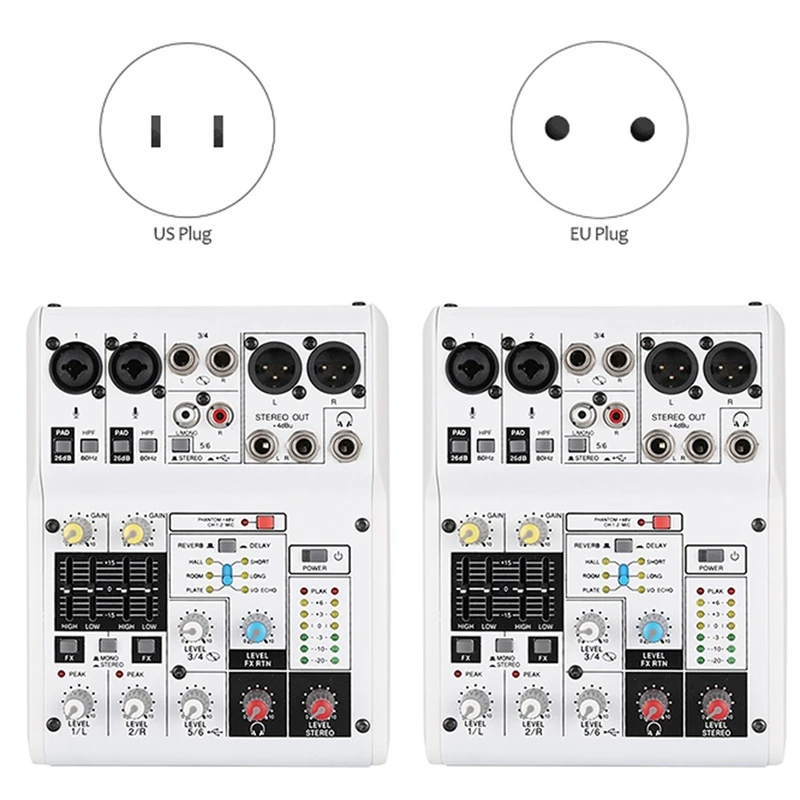 

6-Channel Audio Mixer Digital Mixing Console Built-in 48V Phantom Power Powered By 5V Power Bank