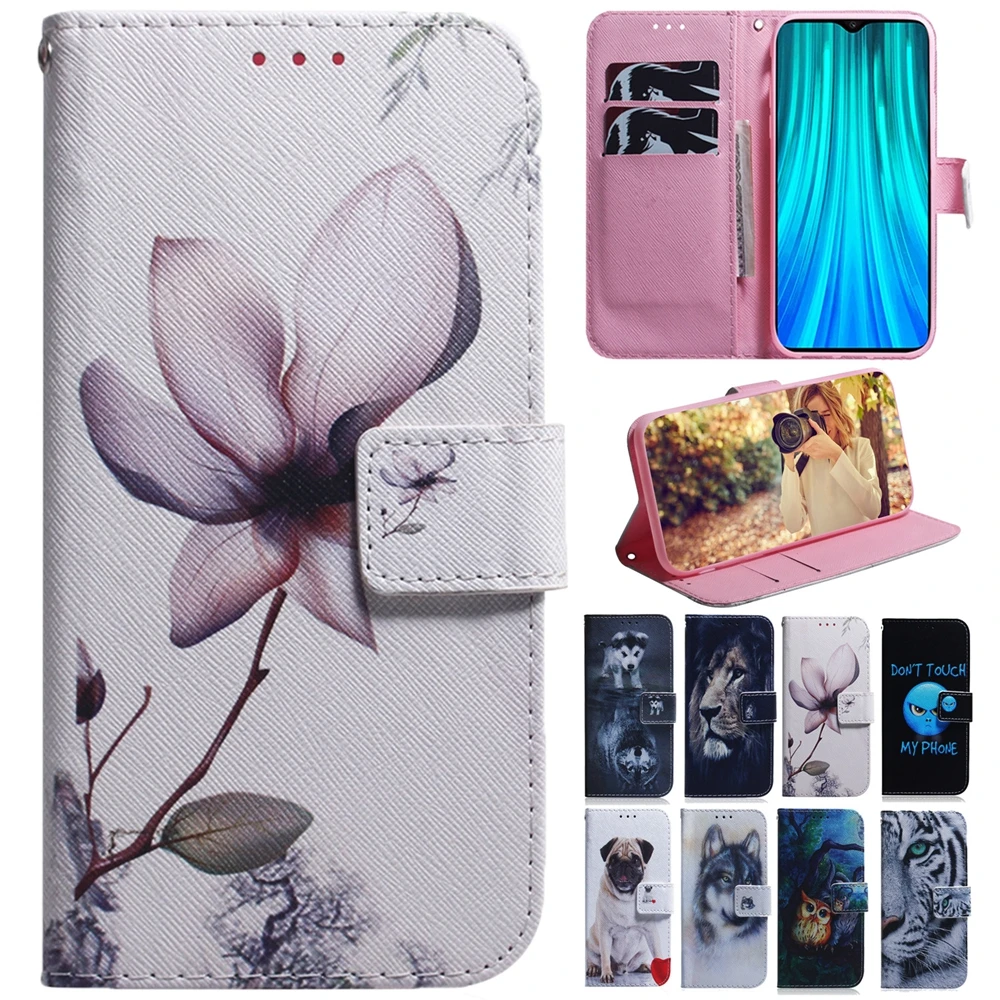 Кожаный чехол Xiaomi Redmi Note 8 Pro для Etui флип Роскошный кошелек с животными на магните