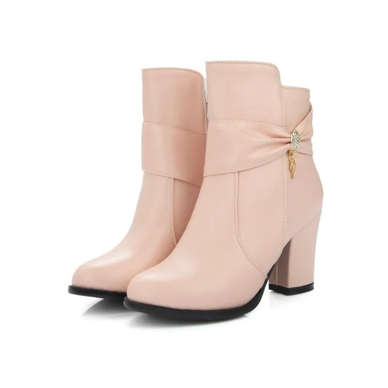 FXYCMMCQ Size 32-50 Women's Spring/fall Round Toe High Heel Fashion Ankle Boots M7-8